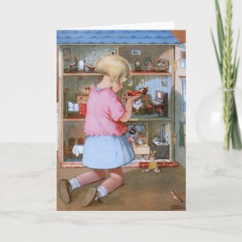 Vintage - Girl And Doll House  Card by AsTimeGoesBy at Zazzle