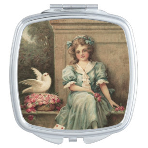Vintage Girl and Dove Mirror For Makeup