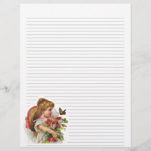 Vintage Girl and Flowers Lined Letterhead
