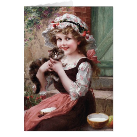Vintage Girl and Her Kitten, (Front)