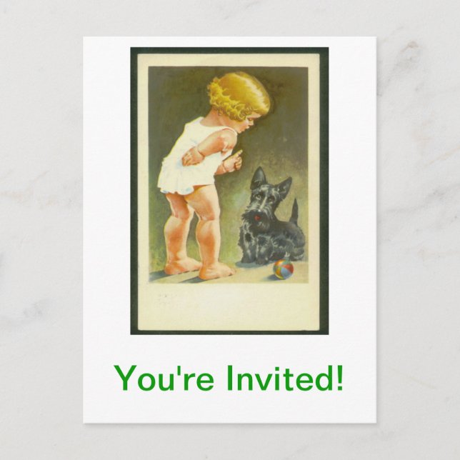 Vintage Girl and Scottish Terrier Postcard (Front)