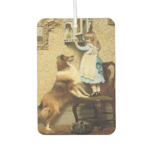 Vintage Girl and Sheltie Dog Art Secret Place Air Freshener