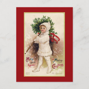 VINTAGE "GIRL AND TREE" CHRISTMAS POSTCARD