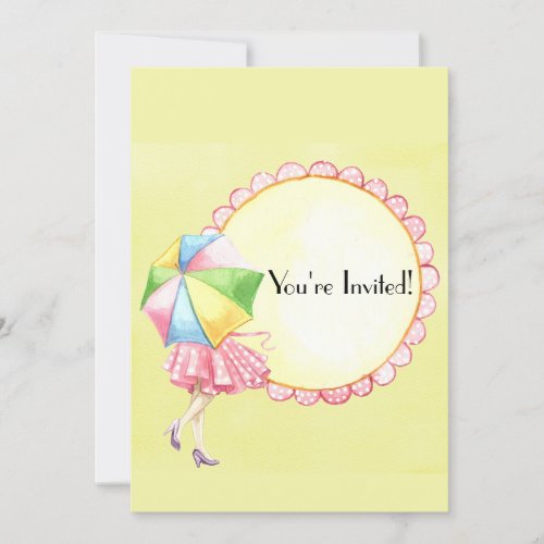 Vintage Girl and Umbrella Bridal Shower Invitation