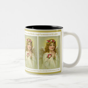 Vintage Girl Angel with roses Memorare Prayer Two-Tone Coffee Mug