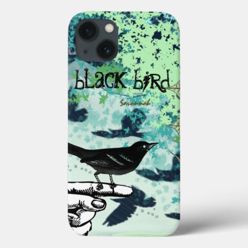 Vintage Girl Aqua Black Bird Pattern Iphone iPhone 13 Case