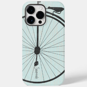 Vintage Girl Aqua blue Bike Linen Iphone Case-Mate iPhone 14 Pro Max Case