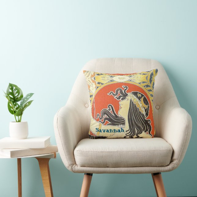 Vintage Girl Art Deco Moon American Mojo Pillow (Chair)