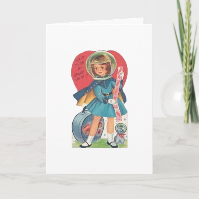 Vintage Girl Astronaut Valentine's Day Card (Front)
