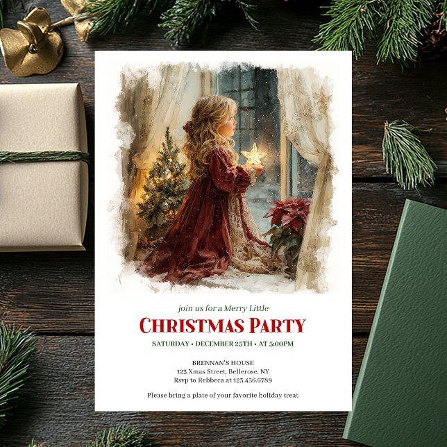 Vintage girl awaits Santa editable Christmas  Invitation (Vintage girl awaits Santa editable Christmas invite)