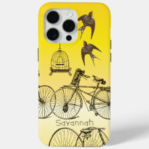 Vintage Girl Birds Birdcage Bicycle Ombre iPhone 15 Pro Max Case