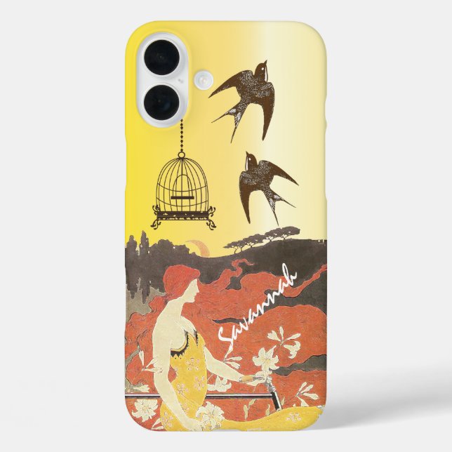 Vintage Girl Birds Birdcage Bike Iphone Case (Back)