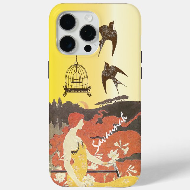 Vintage Girl Birds Birdcage Bike Iphone Case (Back)