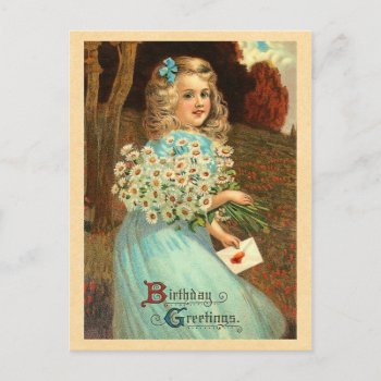 Vintage Girl Birthday Postcard by golden_oldies at Zazzle