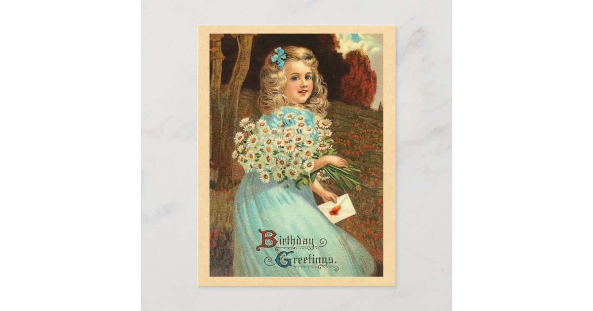 Vintage Girl Birthday Postcard Zazzle
