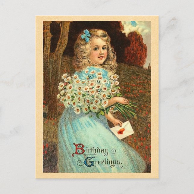 Vintage Girl Birthday Postcard (Front)