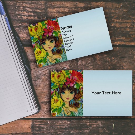 Customizable Vintage Girl Bouquet Flowers Hat Business Card Template