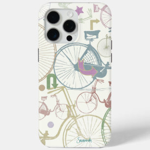 Vintage Girl Bright Colors Bicycles Pattern iPhone 15 Pro Max Case