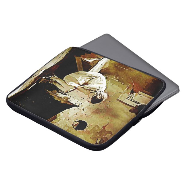 Vintage Girl by Fireplace Computer Sleeve (Front Top)