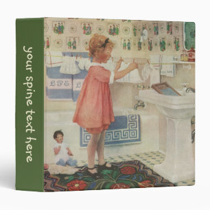 Vintage Girl, Child Doing Laundry Hanging Clothes 3 Ring Binder