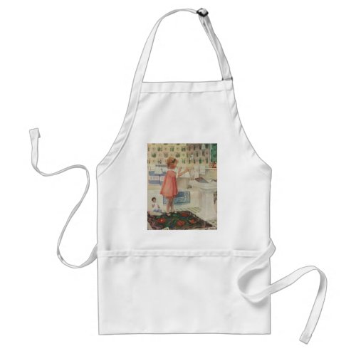 Vintage Girl Child Doing Laundry Hanging Clothes Adult Apron