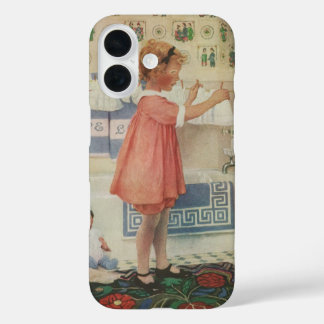 Vintage Girl, Child Doing Laundry Hanging Clothes iPhone 16 Case