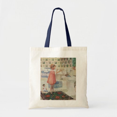 Vintage Girl Child Doing Laundry Hanging Clothes Tote Bag