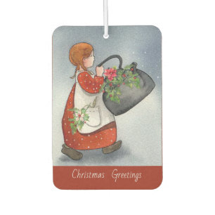 Vintage Girl Christmas Greetings Air Freshener