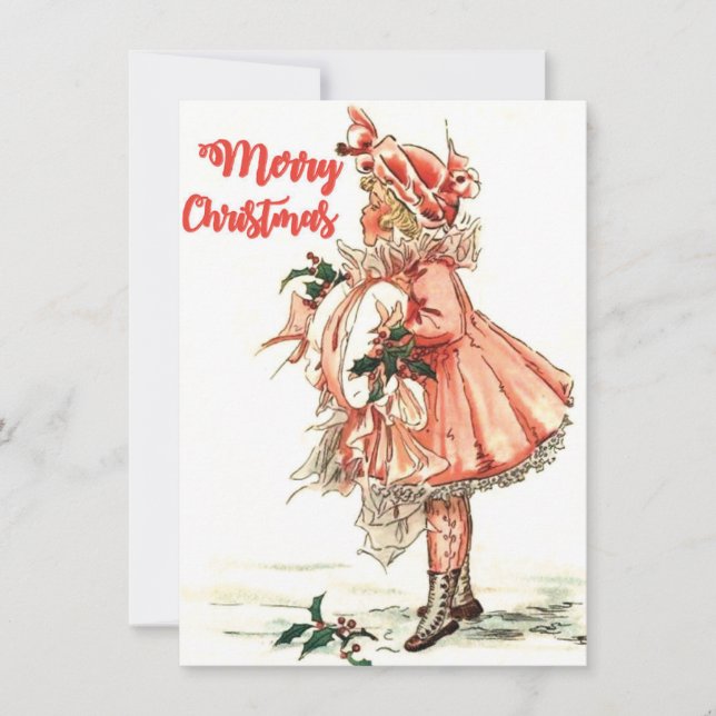 Vintage Girl Christmas  Holiday Card (Front)