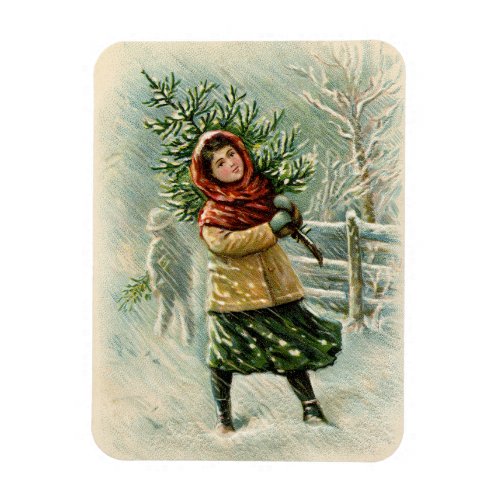 Vintage Girl Christmas Magnet