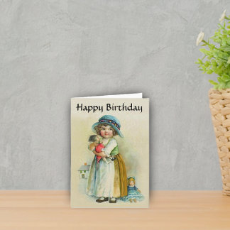 Vintage Girl Chubby Cheeks Hat Dolls Birthday Card