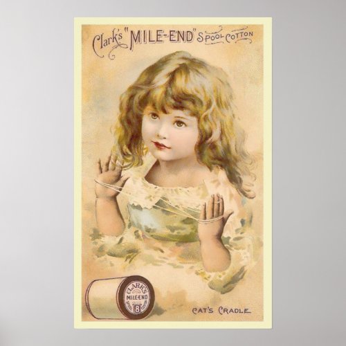 Vintage Girl Cotton Thread Advertisement Poster