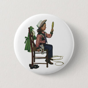 Vintage Girl Cowgirl Looking Mirror She's so Vain Button