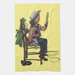 Vintage Girl Cowgirl Looking  Mirror She's so Vain Kitchen Towel