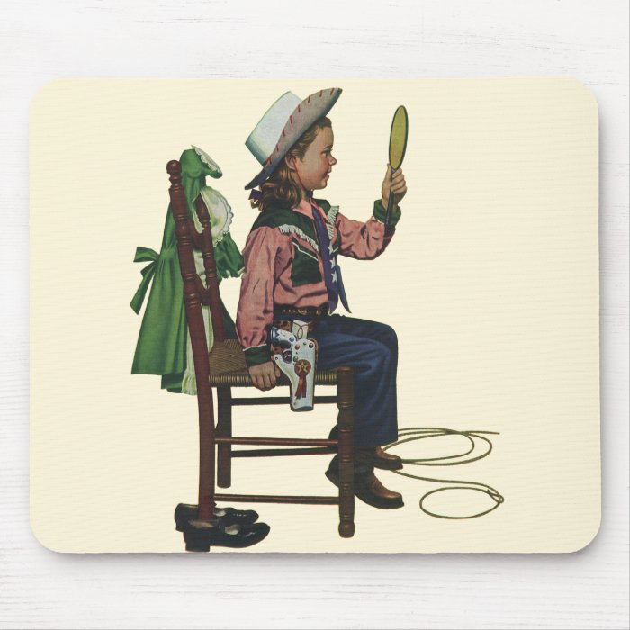 Vintage Girl Cowgirl Looking  Mirror She's so Vain Mouse Pads
