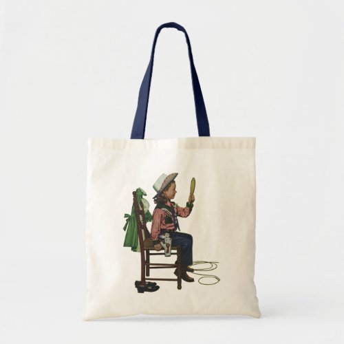 Vintage Girl Cowgirl Looking  Mirror Shes so Vain Tote Bag