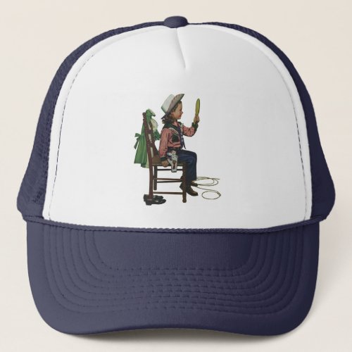 Vintage Girl Cowgirl Looking  Mirror Shes so Vain Trucker Hat