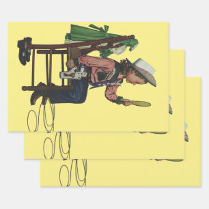 Vintage Girl Cowgirl Looking Mirror She's so Vain Wrapping Paper Sheets