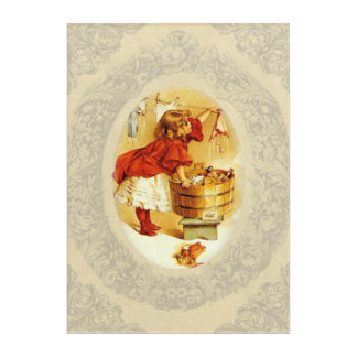 Vintage Girl Doing Laundry Acrylic Wall Art