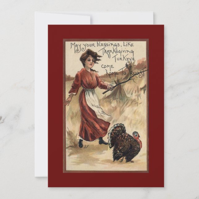 Vintage Girl Feast Thanksgiving Holiday Card (Front)