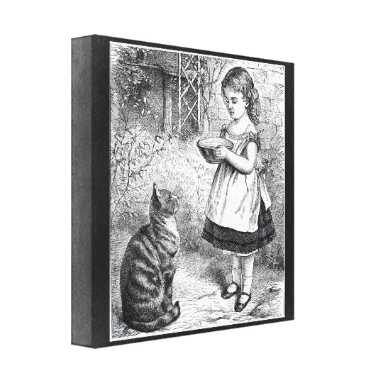 5 Sizes A Saucer of Milk Vintage Painting Woman Feeding a Cat by the Door Downloadable Art Print Digitally Enhanced PRINTABLE