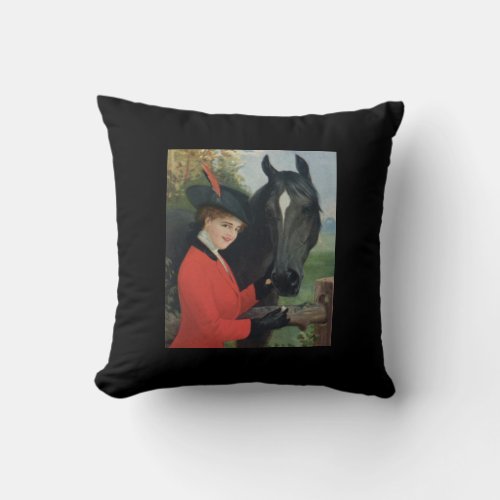 Vintage Girl Feeding Horse Sugar Cube Throw Pillow