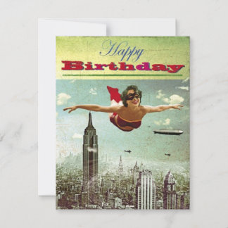 Vintage Girl Flying Birthday Holiday Card