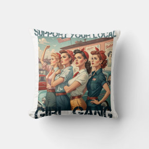 Vintage Girl Gang Retro Aesthetic Design Throw Pillow