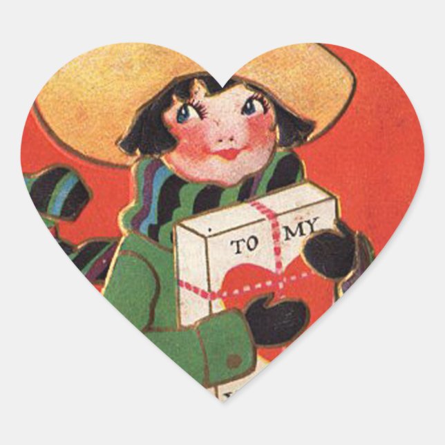 Vintage Girl Gift Valentine Heart Heart Sticker (Front)