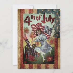 Vintage Girl Going All Out On 4th Of July Holiday Card