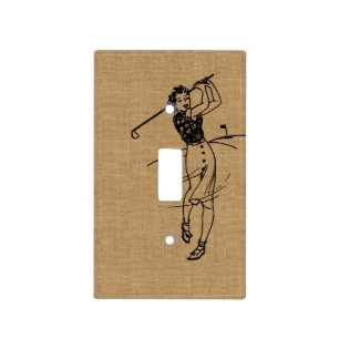 Vintage Girl Golfer on Faux Burlap Decorative Light Switch Cover