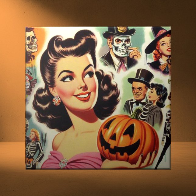 Vintage Girl Halloween Illustration Ceramic Tile (Creator Uploaded)