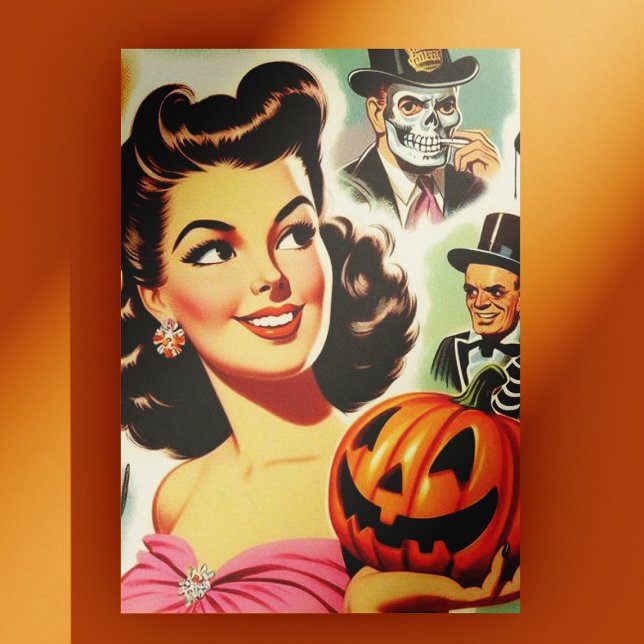 Vintage Girl Halloween Illustration Postcard (Creator Uploaded)