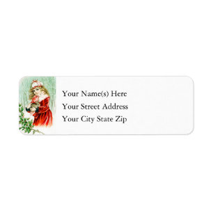 Vintage Girl Holding Christmas Rabbit Label